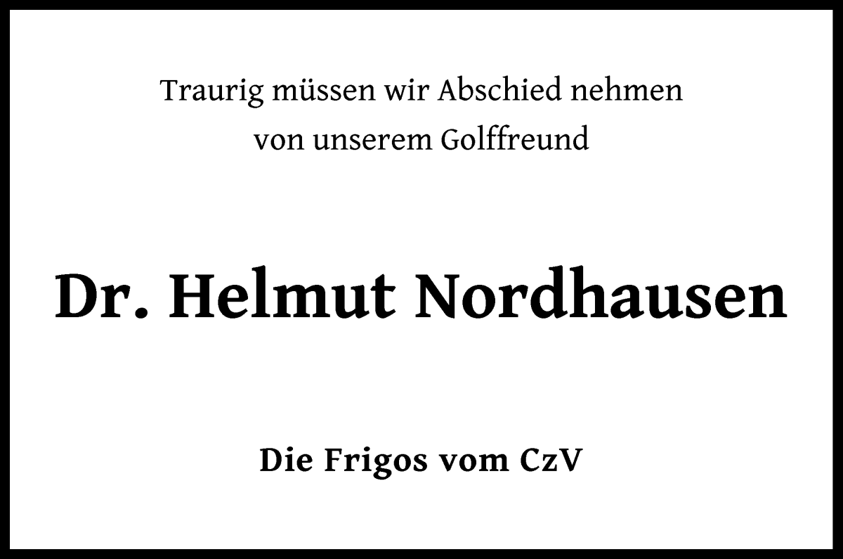 Traueranzeige von Helmut Nordhausen von WESER-KURIER