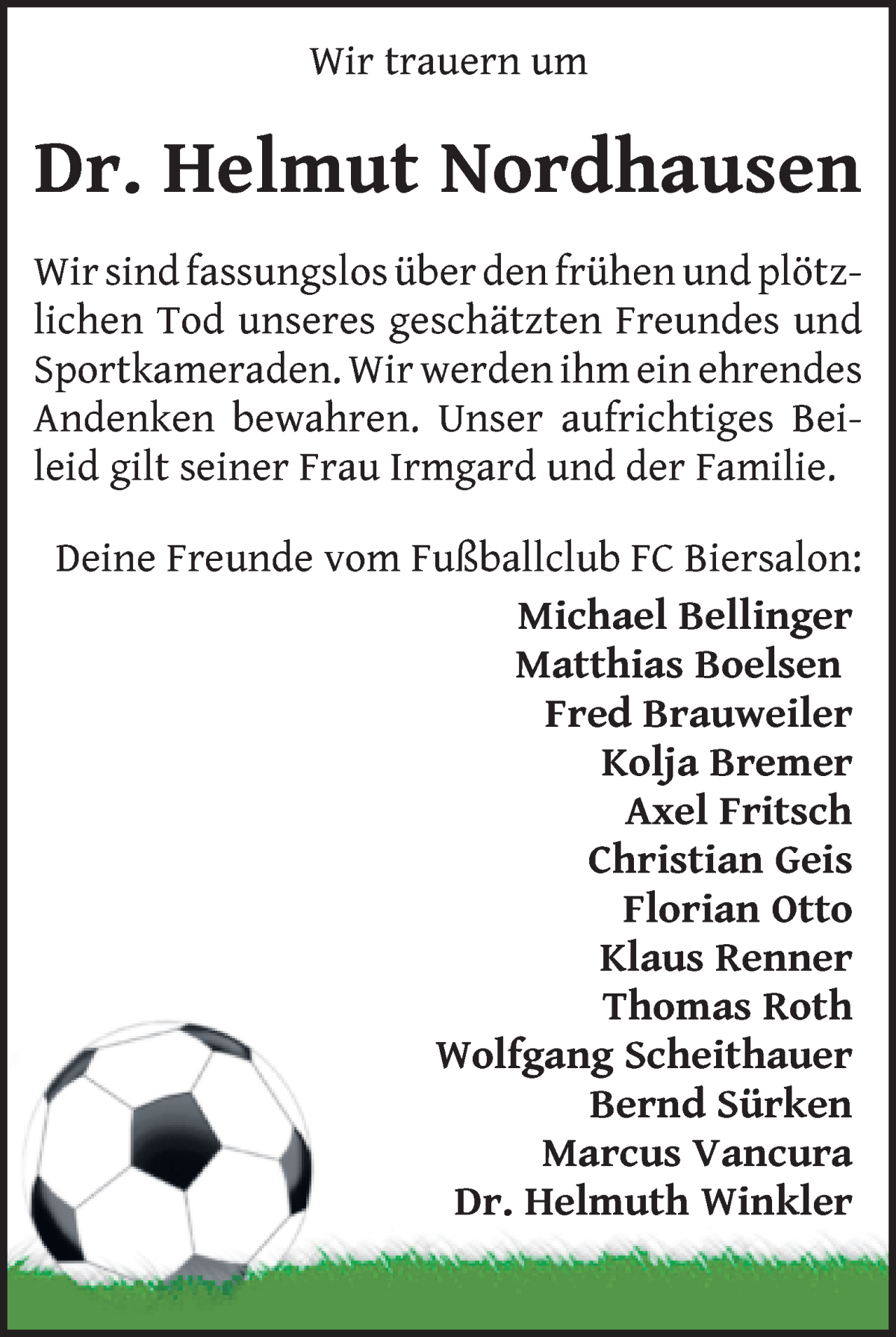 Traueranzeige von Helmut Nordhausen von WESER-KURIER