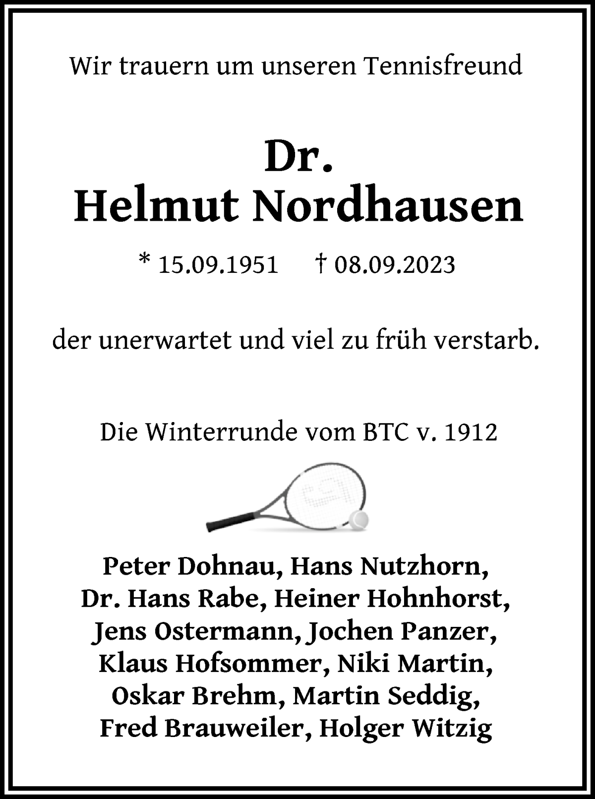 Traueranzeige von Helmut Nordhausen von WESER-KURIER