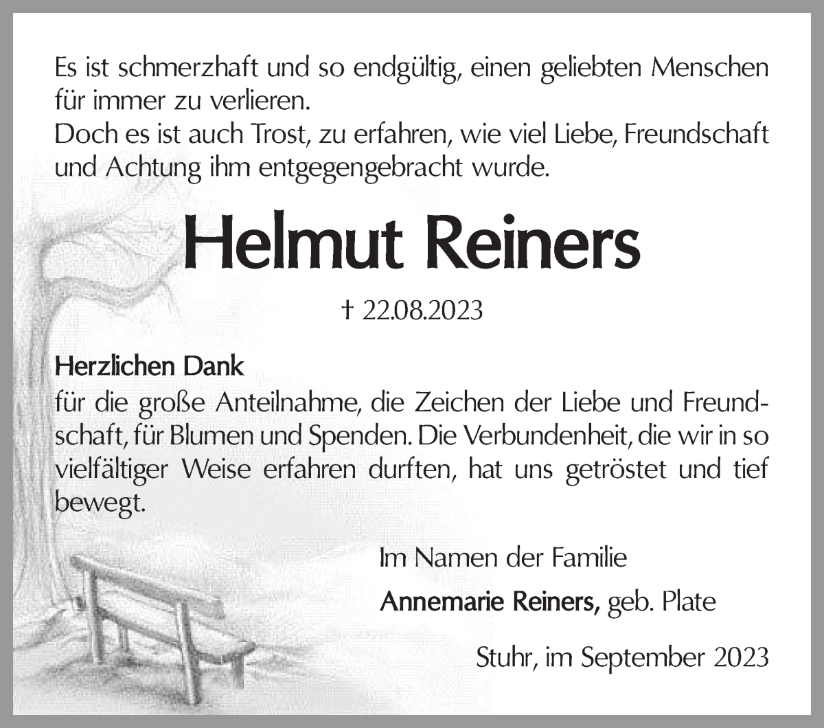 Traueranzeige von Helmut Reiners von Regionale Rundschau/Syker Kurier