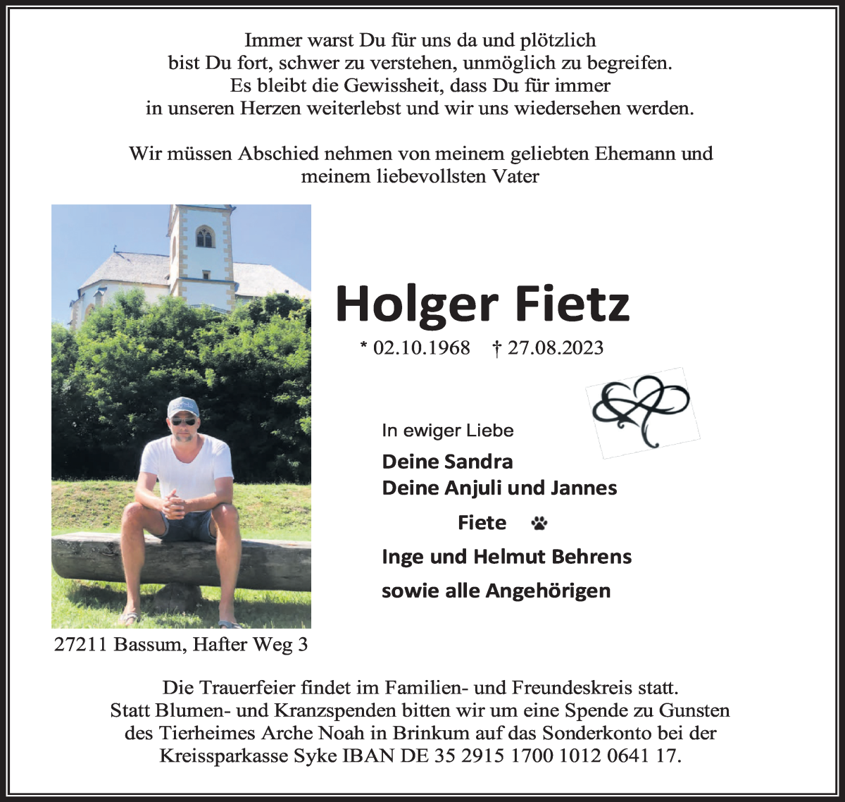 Traueranzeige von Holger Fietz von WESER-KURIER