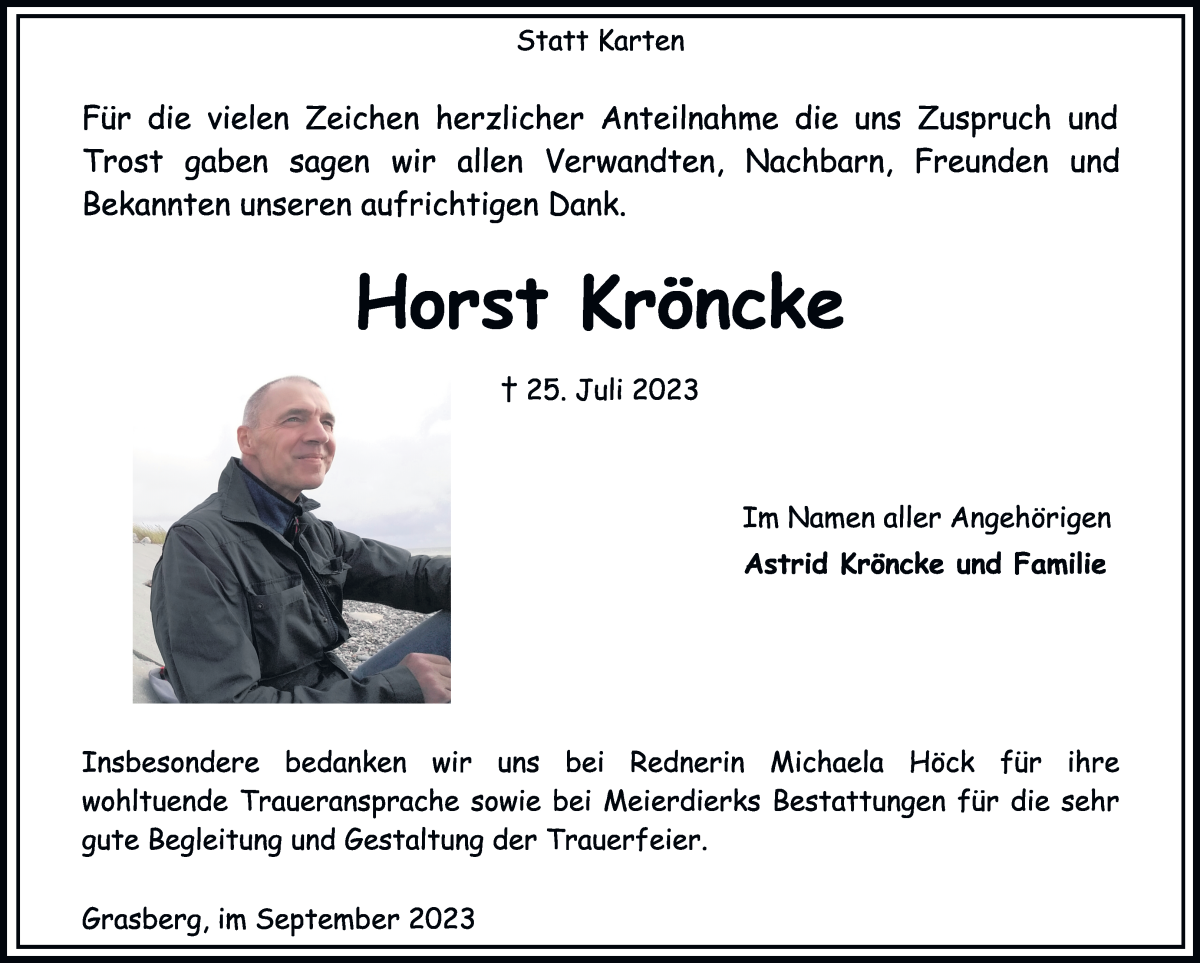 Traueranzeige von Horst Kröncke von Wuemme Zeitung