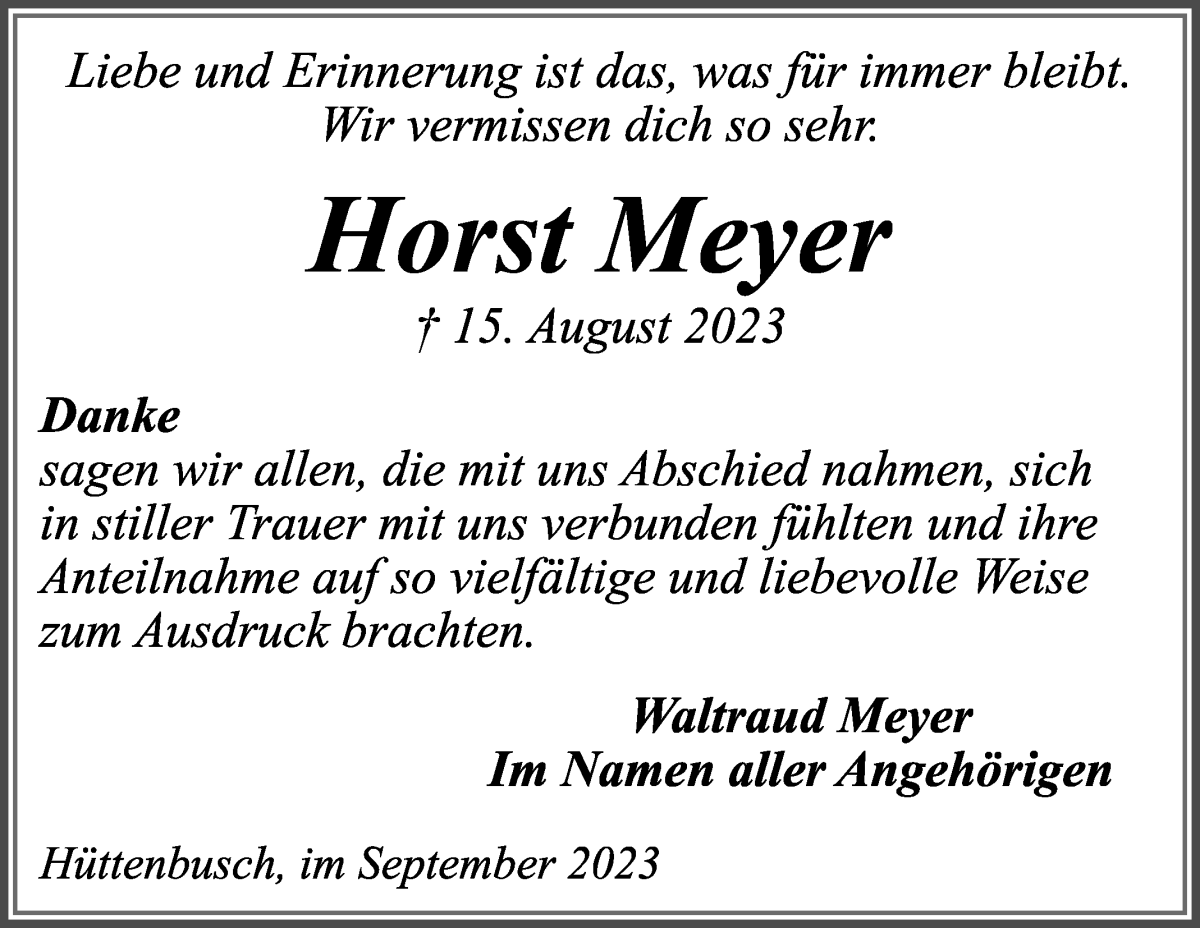 Traueranzeige von Horst Meyer von Wuemme Zeitung