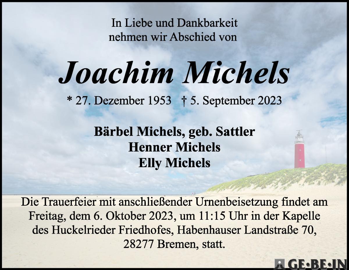 Traueranzeige von Joachim Michels von WESER-KURIER