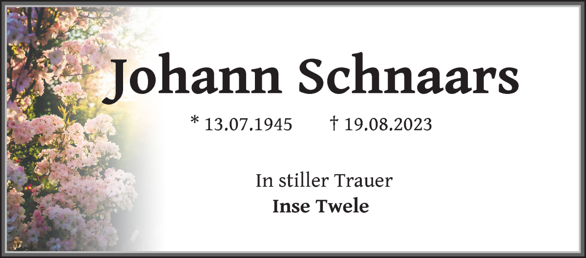 Traueranzeige von Johann Schnaars von WESER-KURIER