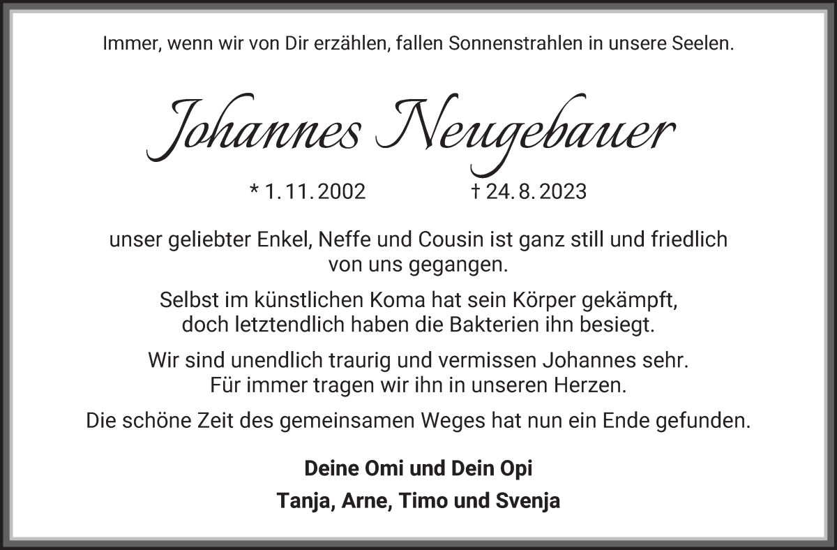 Traueranzeige von Johannes Neugebauer von WESER-KURIER