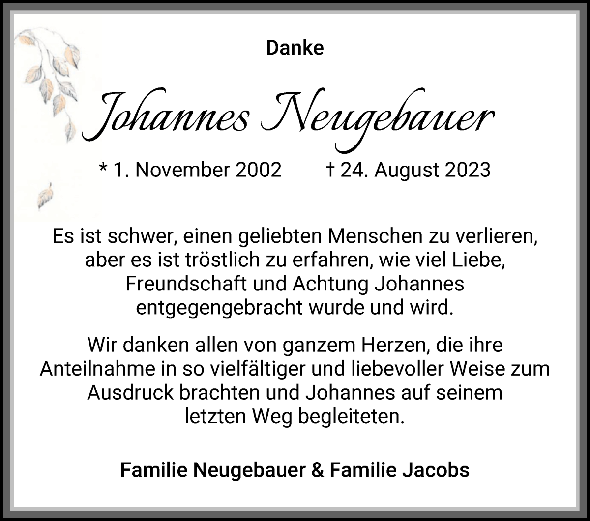 Traueranzeige von Johannes Neugebauer von WESER-KURIER