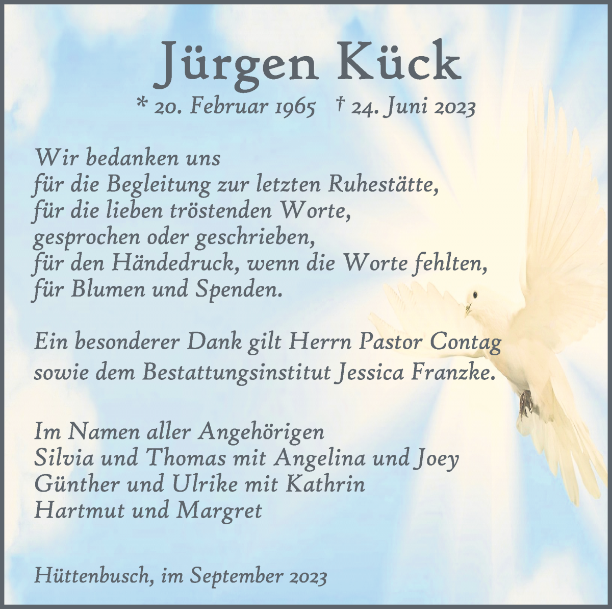 Traueranzeige von Jürgen Kück von Wuemme Zeitung