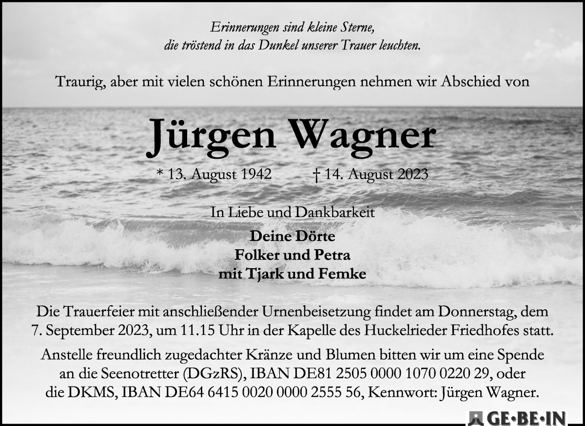 Traueranzeige von Jürgen Wagner von WESER-KURIER