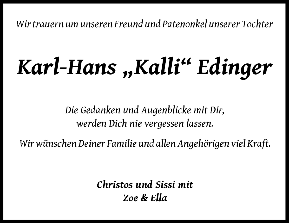 Traueranzeige von Karl Edinger von WESER-KURIER