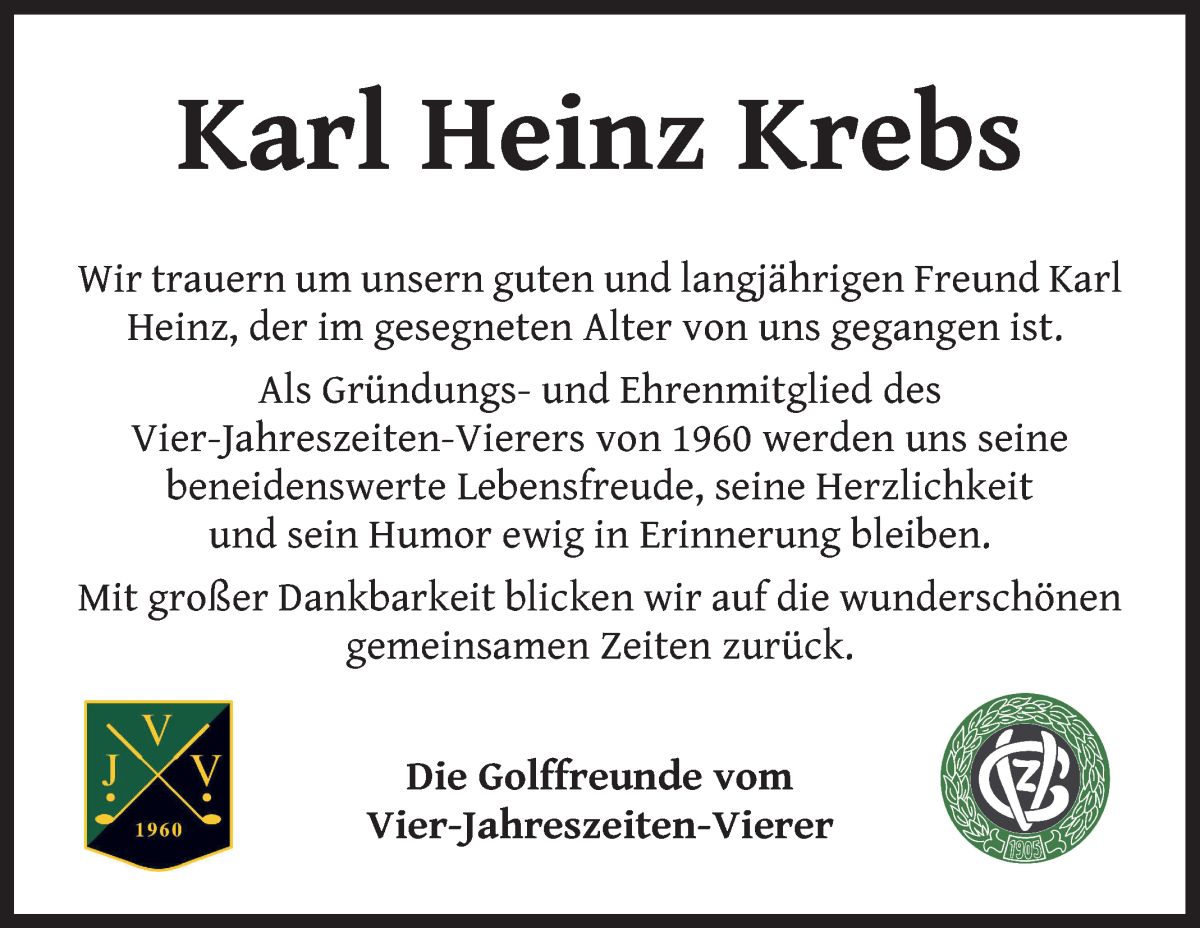 Traueranzeige von Karl Heinz Krebs von WESER-KURIER