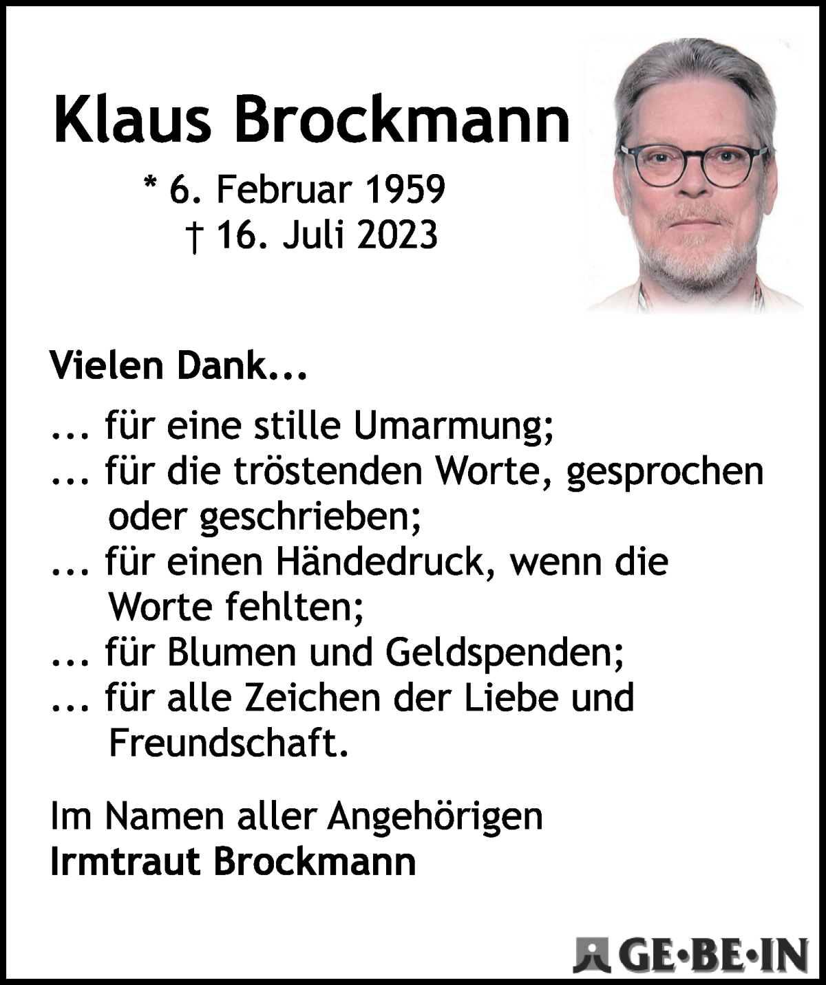 Traueranzeige von Klaus Brockmann von WESER-KURIER