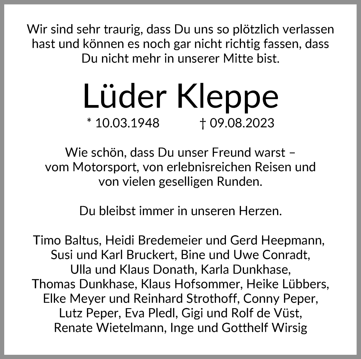 Traueranzeige von Lüder Kleppe von WESER-KURIER