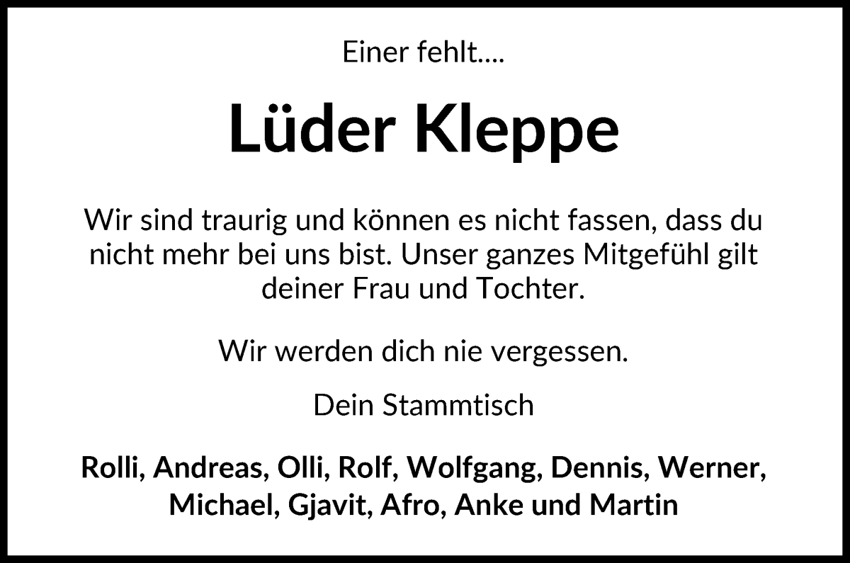 Traueranzeige von Lüder Kleppe von WESER-KURIER