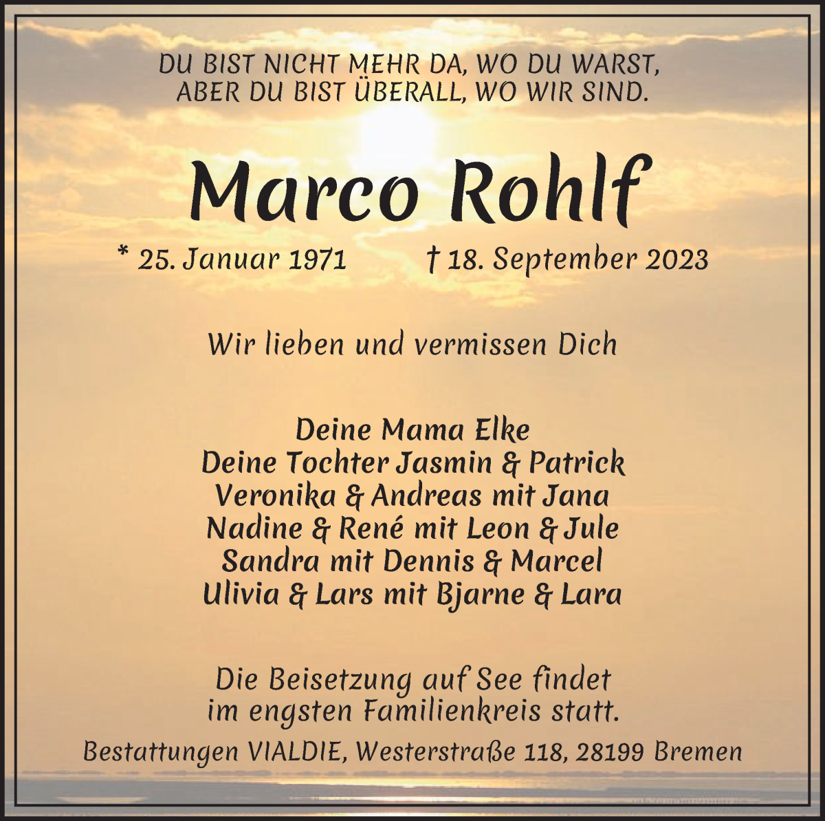 Traueranzeige von Maco Rohlf von WESER-KURIER