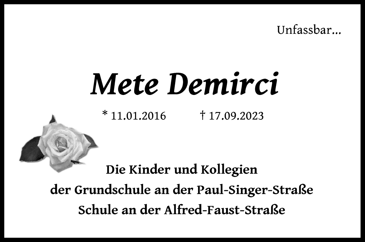 Traueranzeige von Mete Demirci von WESER-KURIER