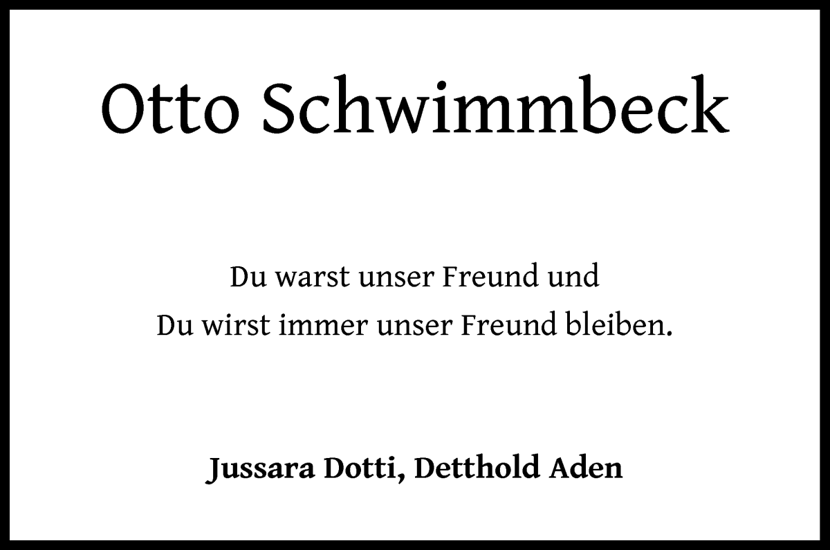 Traueranzeige von Otto A. Schwimmbeck von WESER-KURIER