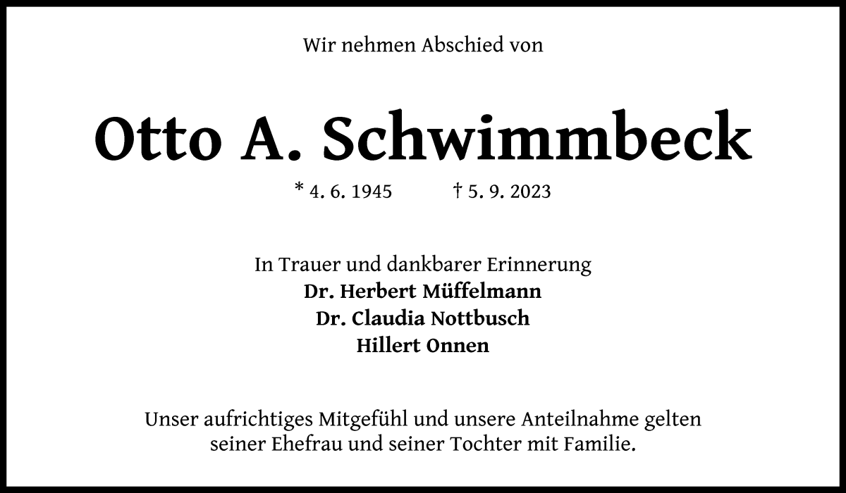 Traueranzeige von Otto A. Schwimmbeck von WESER-KURIER