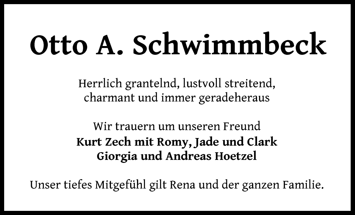 Traueranzeige von Otto A. Schwimmbeck von WESER-KURIER