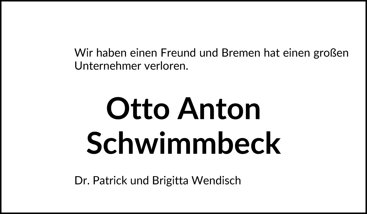 Traueranzeige von Otto A. Schwimmbeck von Achimer Kurier/Verdener Nachrichten