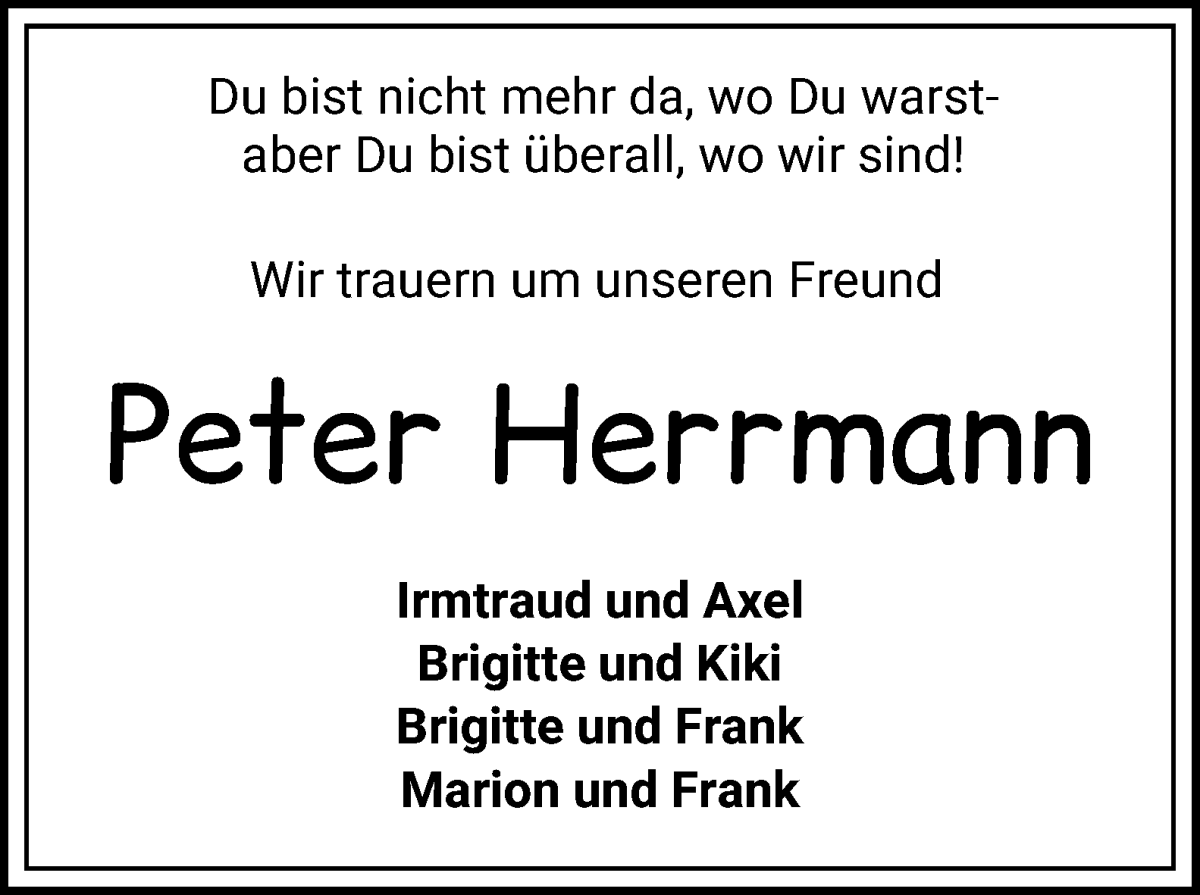 Traueranzeige von Peter Herrmann von WESER-KURIER