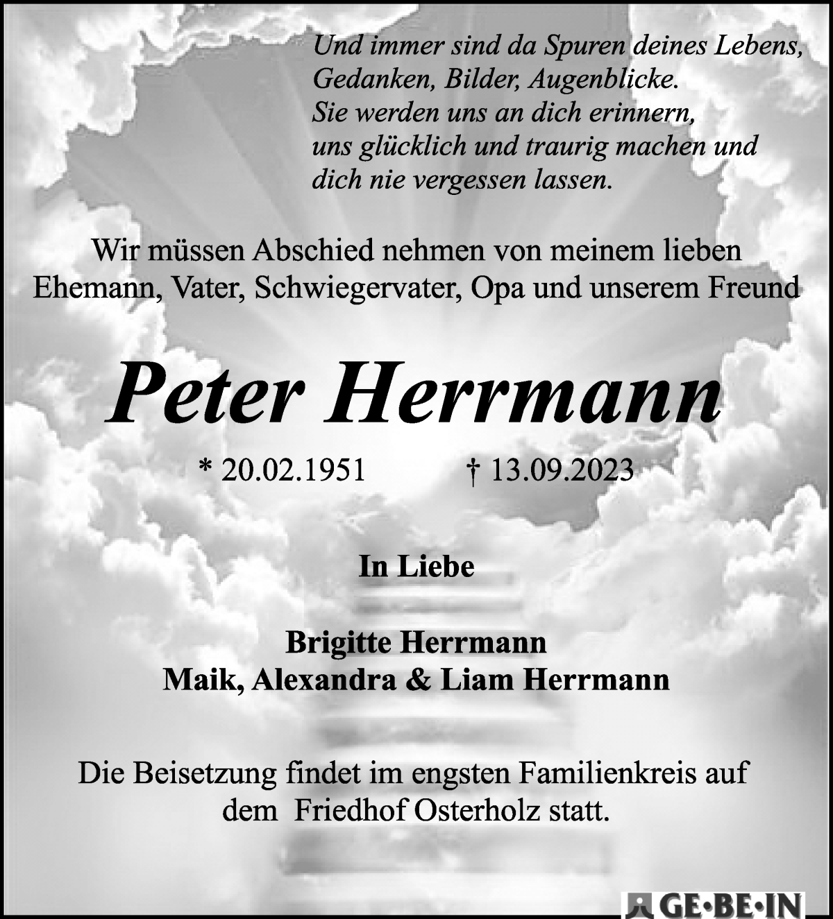 Traueranzeige von Peter Herrmann von WESER-KURIER