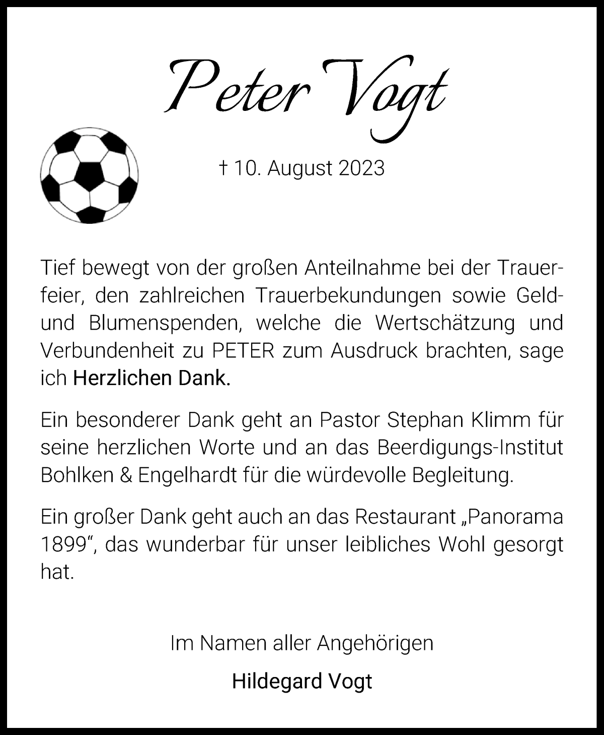 Traueranzeige von Peter Vogt von WESER-KURIER