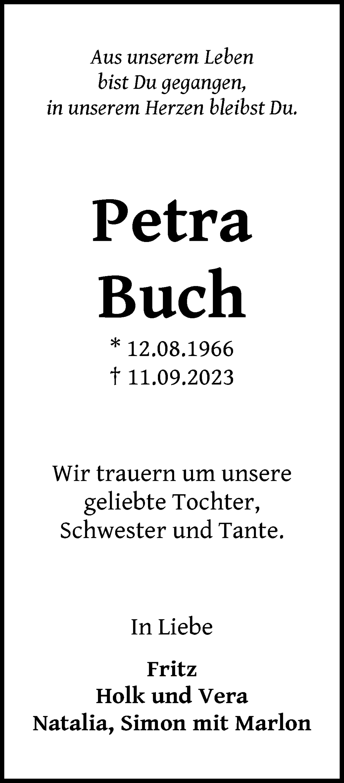 Traueranzeige von Petra Buch von WESER-KURIER