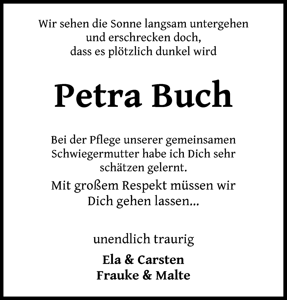 Traueranzeige von Petra Buch von WESER-KURIER