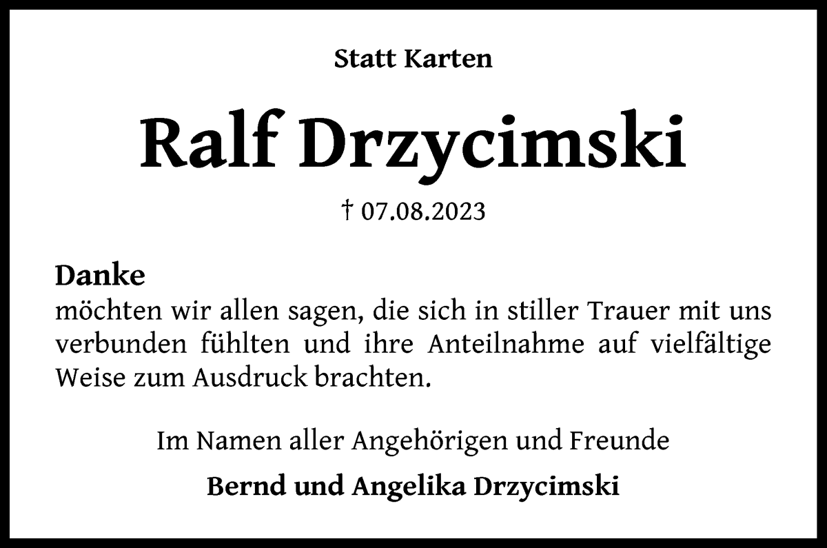 Traueranzeige von Ralf Drzycimski von WESER-KURIER
