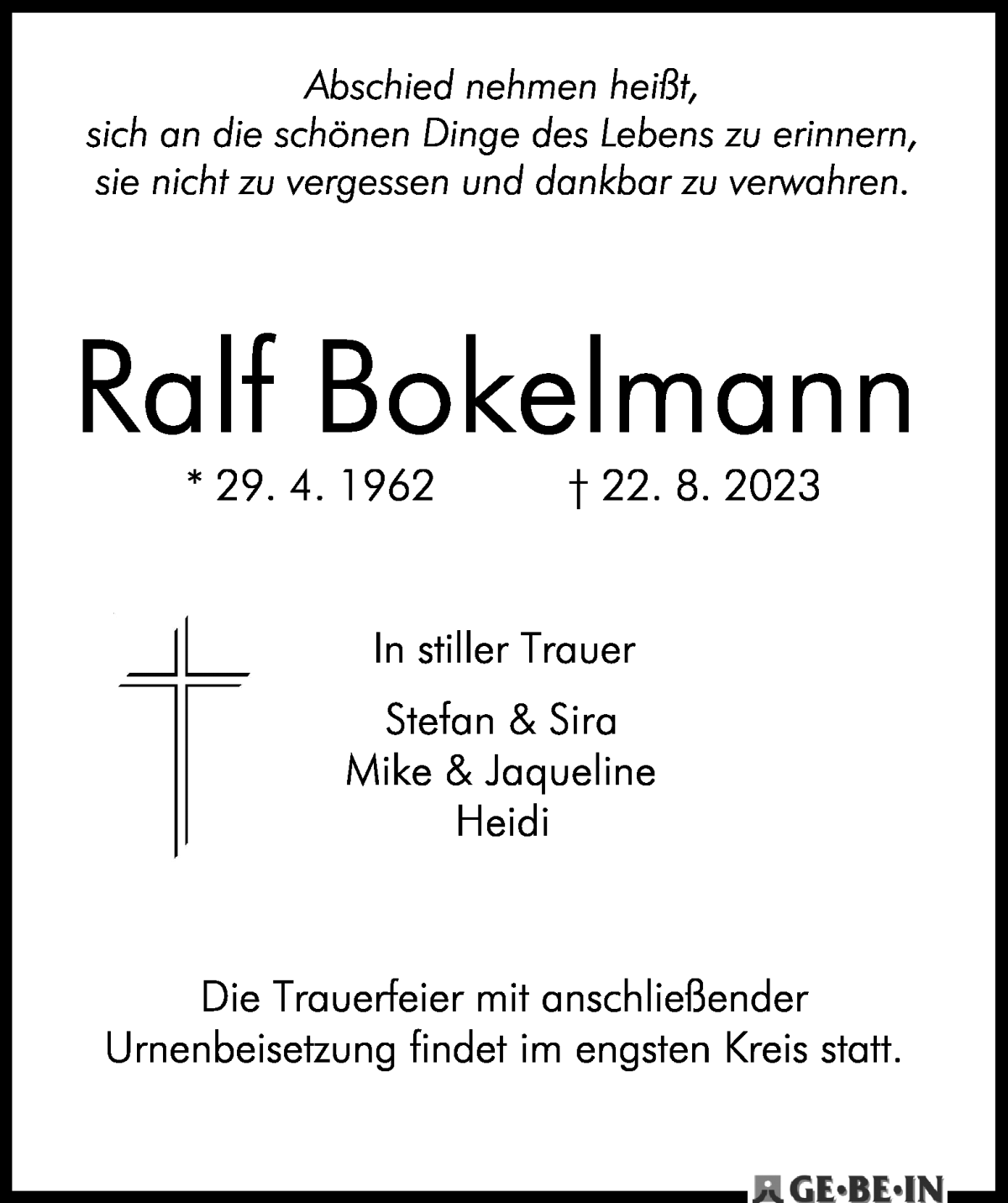 Traueranzeige von Rolf Bokelmann von WESER-KURIER