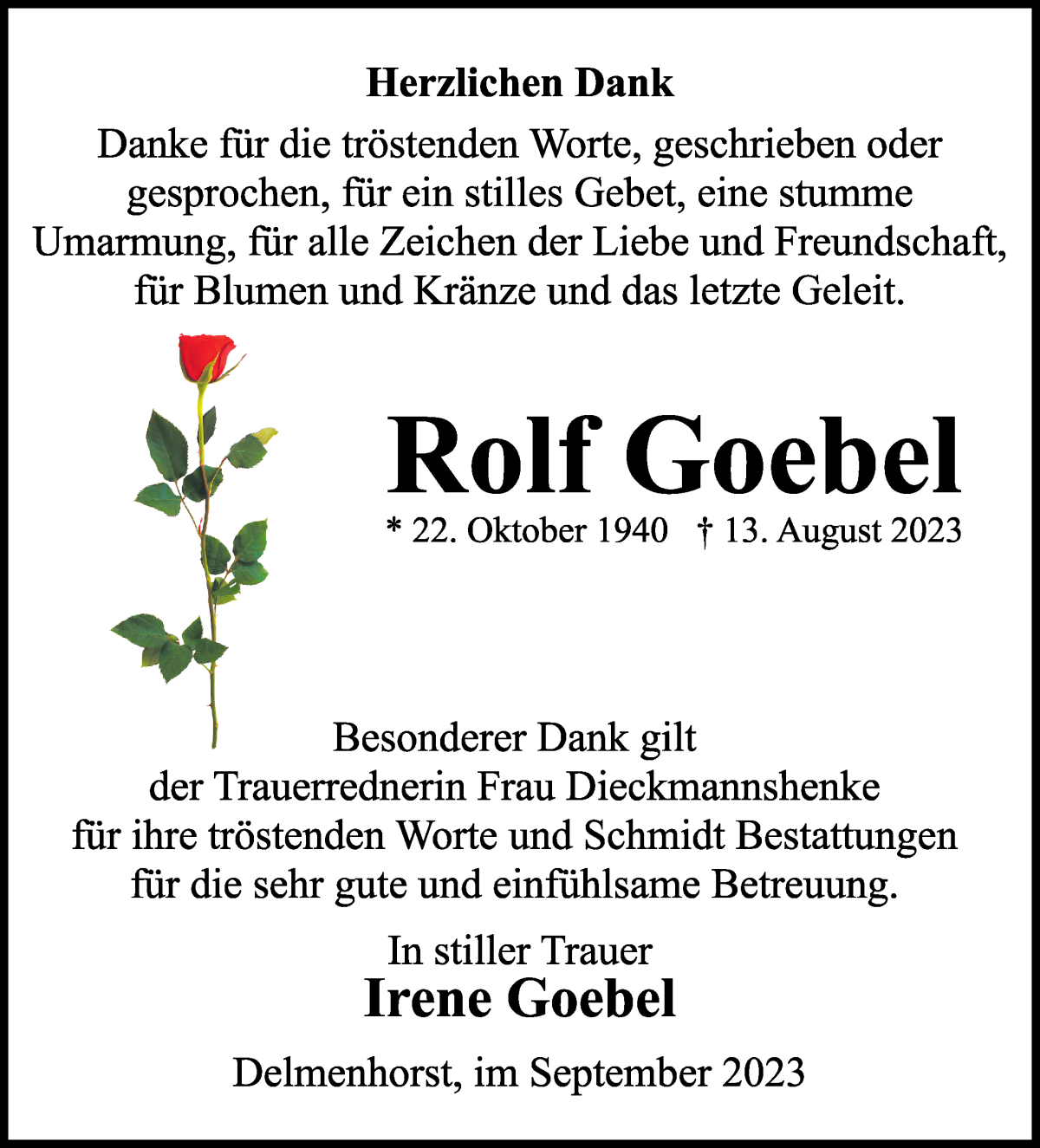 Traueranzeige von Rolf Goebel von WESER-KURIER