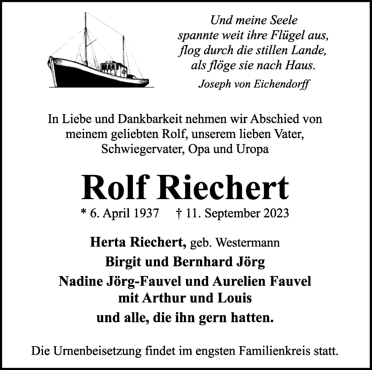Traueranzeige von Rolf Riechert von WESER-KURIER