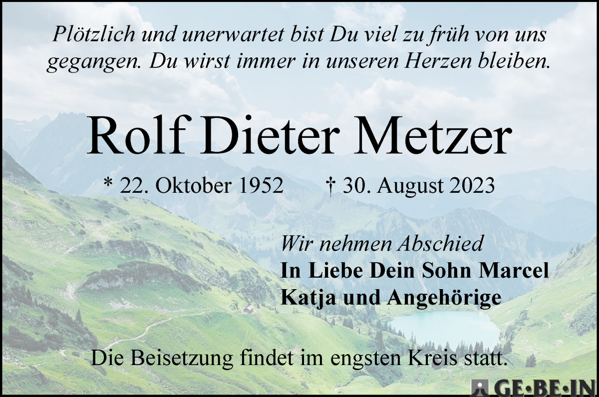 Traueranzeige von Rolf Dieter Metzer von WESER-KURIER
