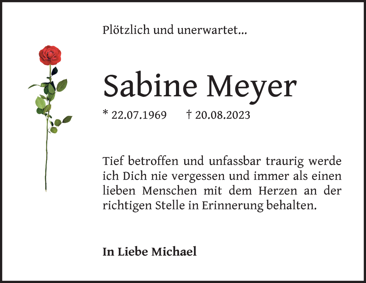 Traueranzeige von Sabine Meyer von Achimer Kurier/Verdener Nachrichten