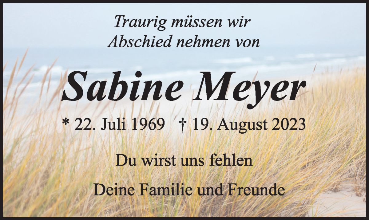 Traueranzeige von Sabine Meyer von WESER-KURIER