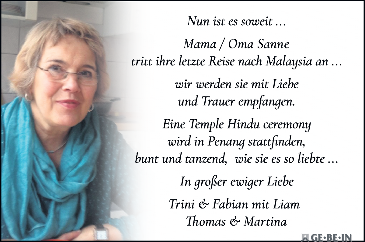 Traueranzeige von Sanne  von WESER-KURIER
