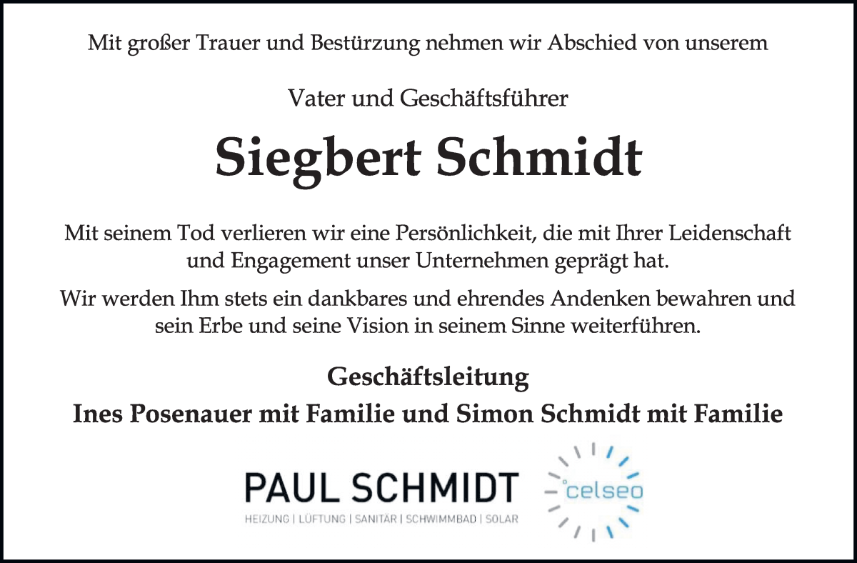 Traueranzeige von Siegbert Schmidt von WESER-KURIER