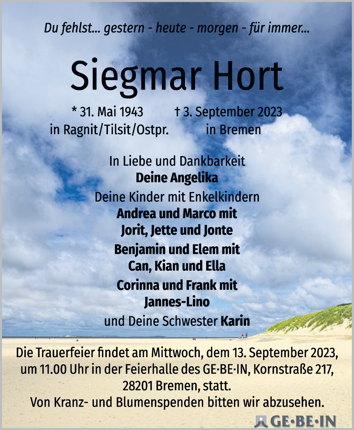 Traueranzeige von Siegmar Hort von WESER-KURIER