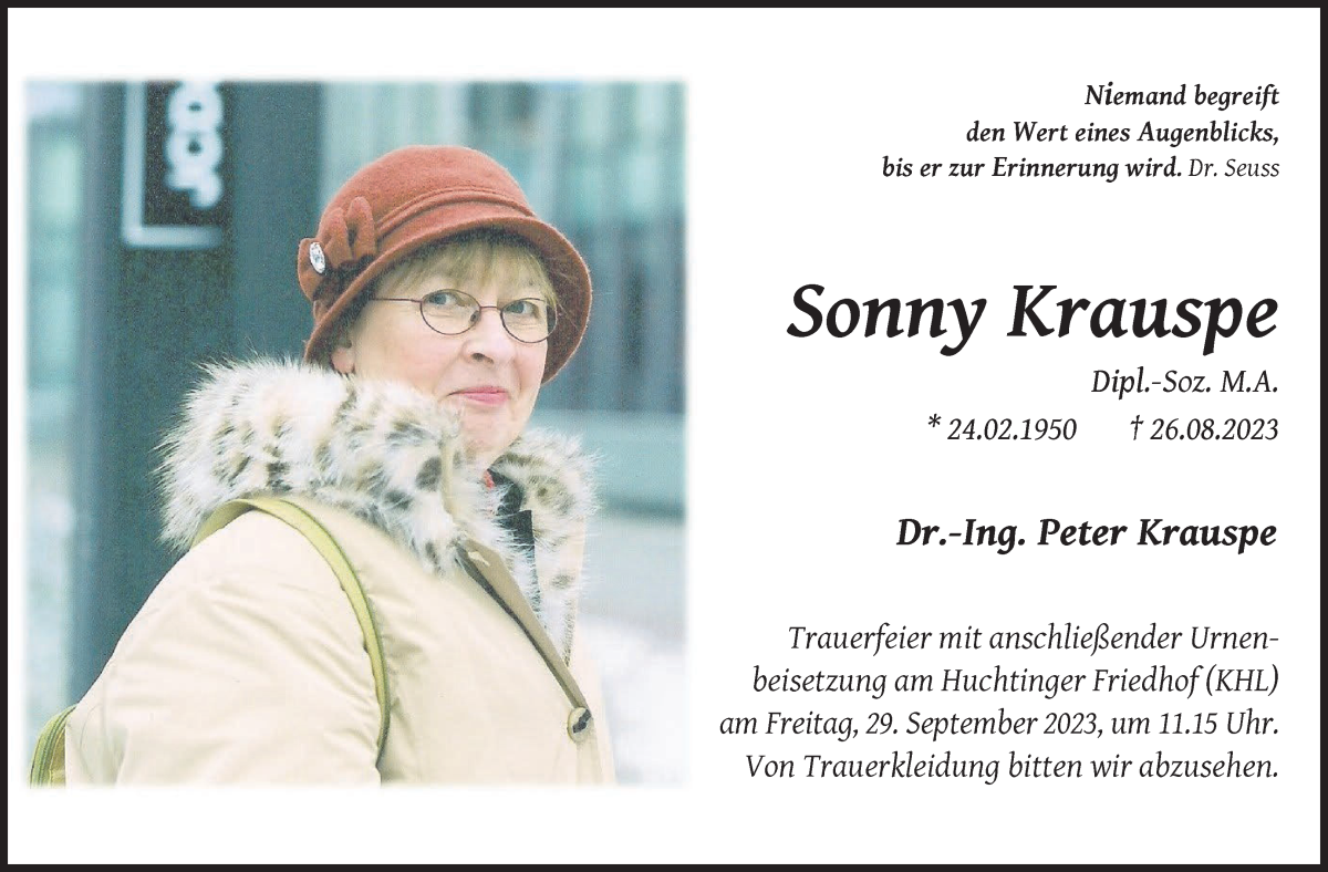 Traueranzeige von Sonny Krauspe von WESER-KURIER