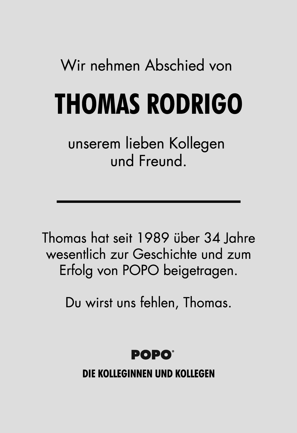 Traueranzeige von Thomas Rodrigo von WESER-KURIER
