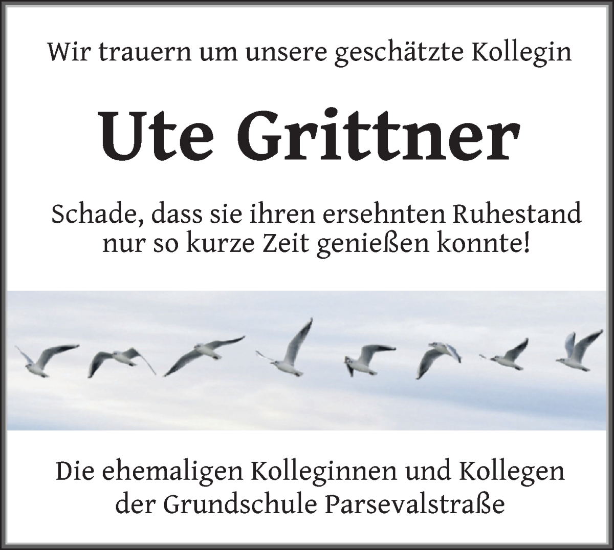 Traueranzeige von Ute Grittner von WESER-KURIER