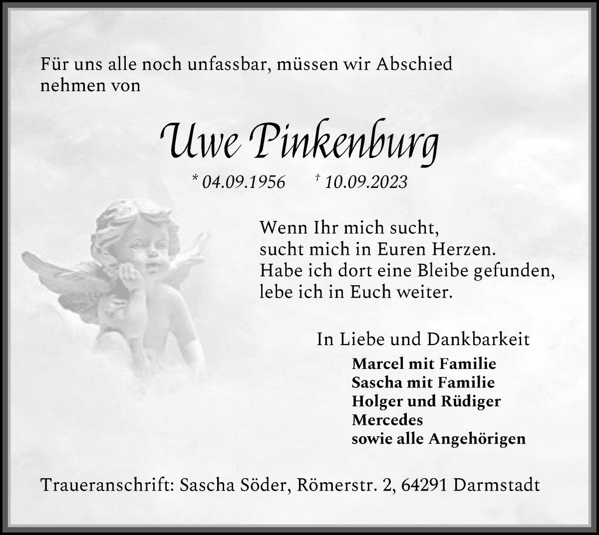 Traueranzeige von Uwe Pinkenburg von WESER-KURIER