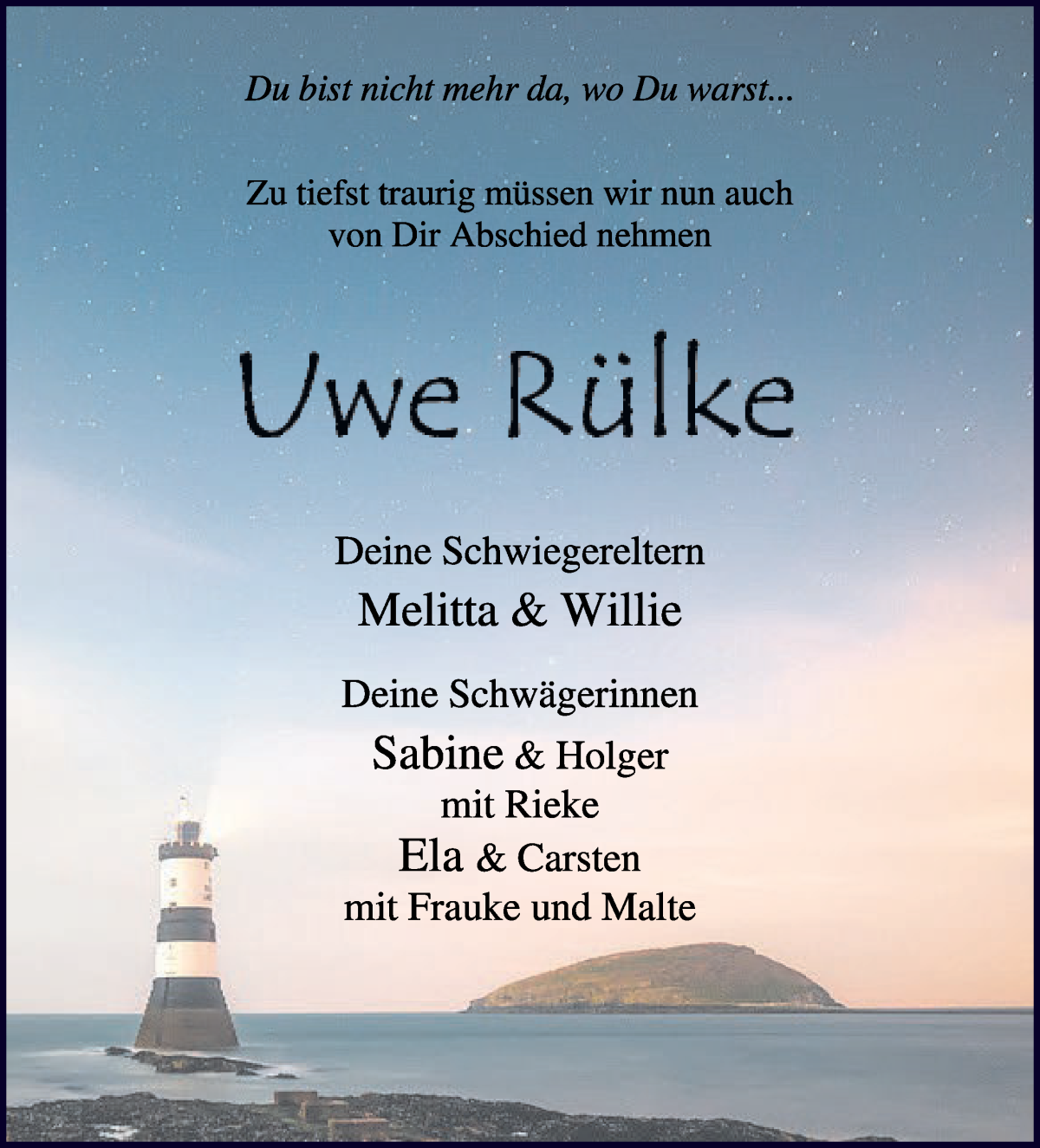 Traueranzeige von Uwe Rülke von Osterholzer Kreisblatt