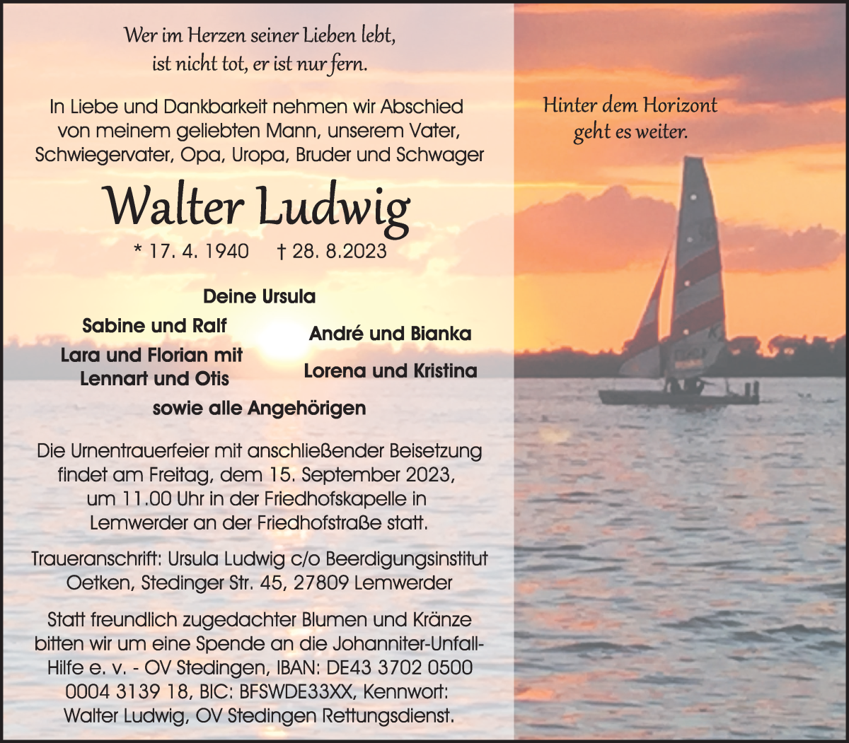 Traueranzeige von Walter Ludwig von Die Norddeutsche