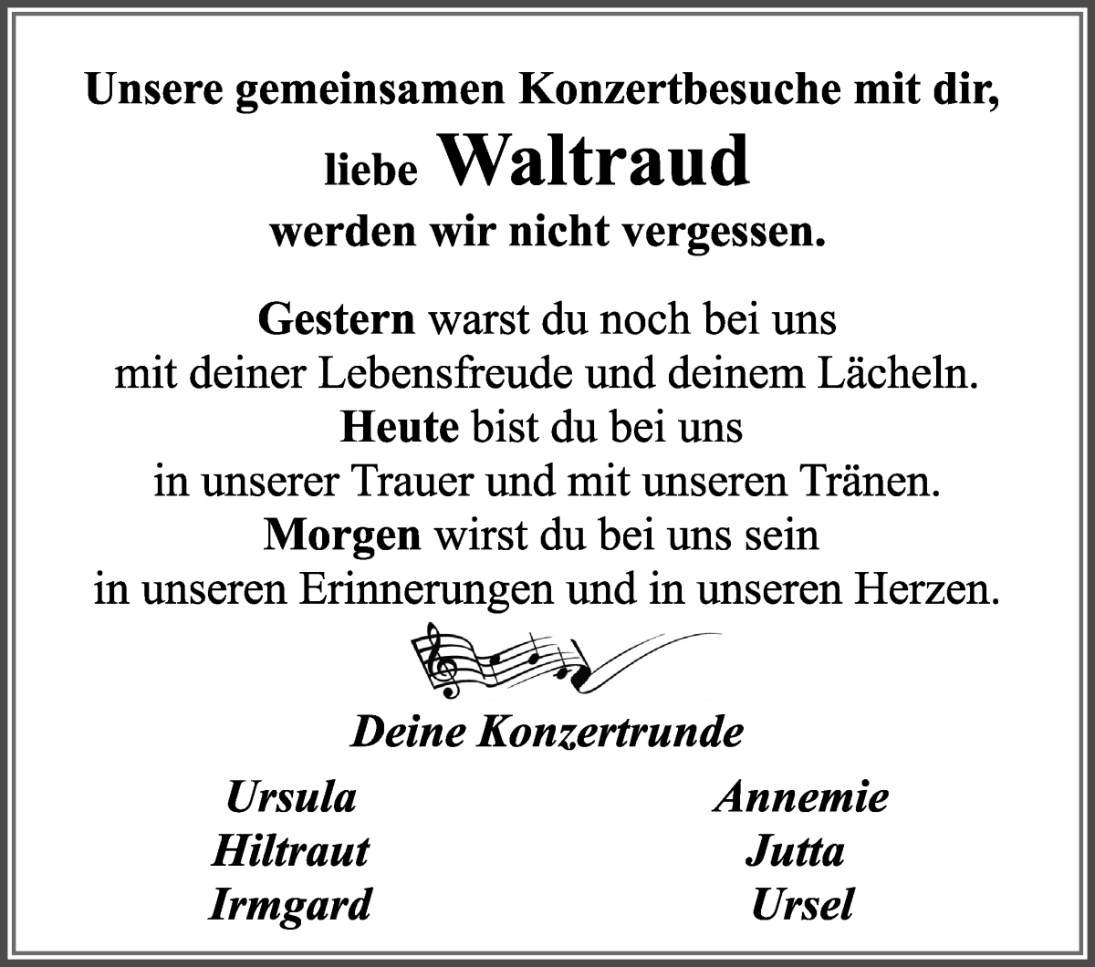 Traueranzeige von Waltraud Lachmund von Wuemme Zeitung