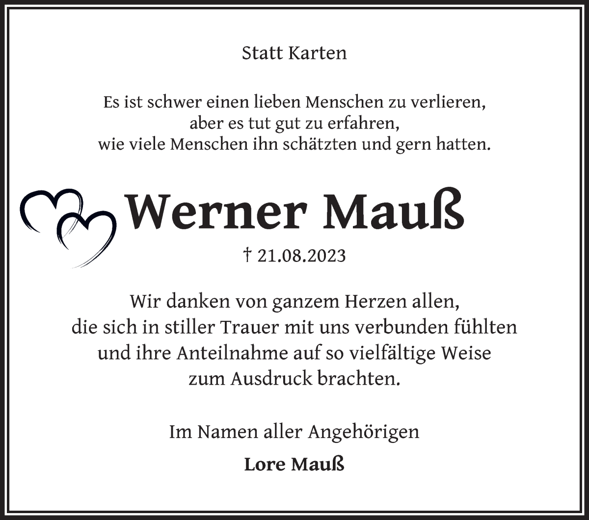 Traueranzeige von Werner Mauß von WESER-KURIER