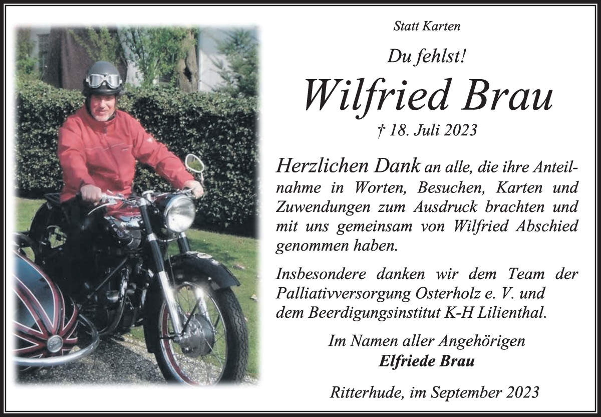 Traueranzeige von Wilfried Brau von Osterholzer Kreisblatt