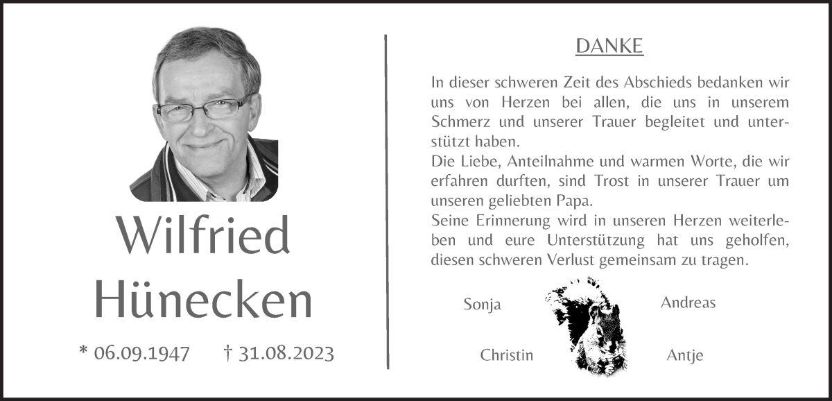 Traueranzeige von Wilfried Hünecken von Wuemme Zeitung