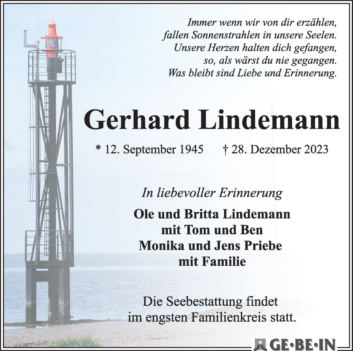 Traueranzeige von Gerhard Lindemann von WESER-KURIER